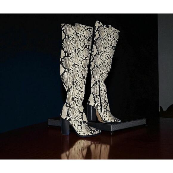 Vince Camuto Cottara Over-The-Knee Black White Snake pointed Western Boots... - Picture 1 of 7
